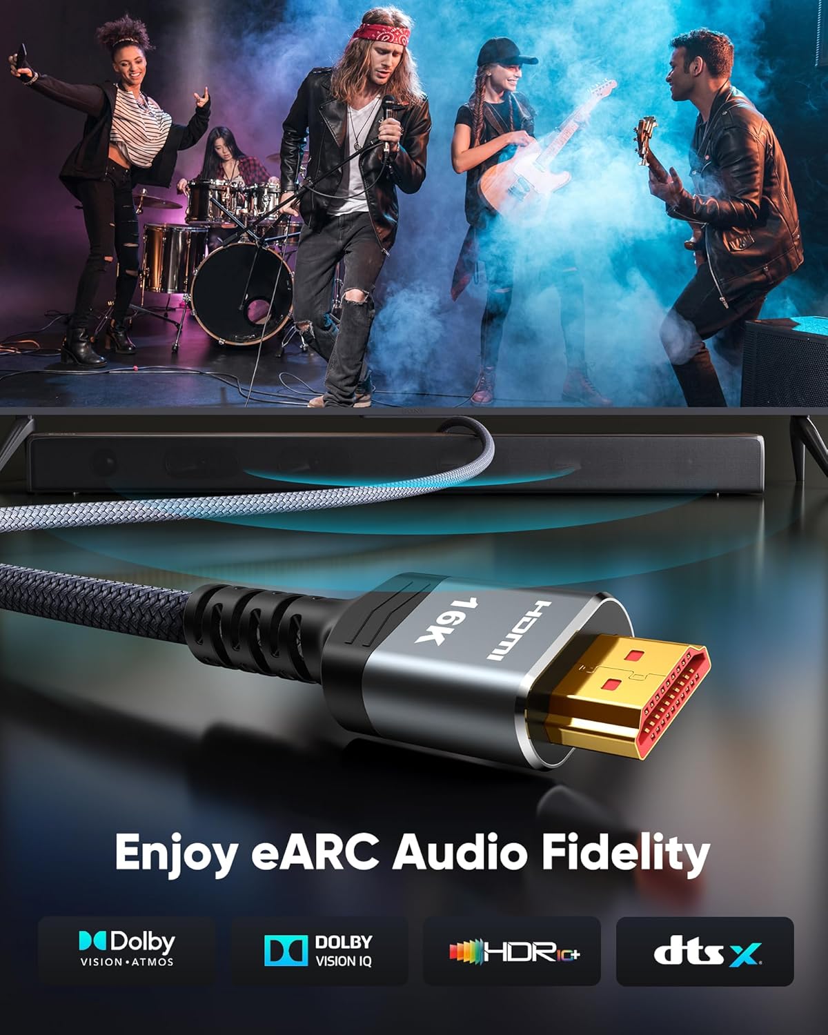 Highwings 16K 8K HDMI Cable 6.6FT, 96Gbps Ultra High Speed Braided Nylon Cord with Ethernet, Supports 16K@60Hz 8K@120Hz 4K@240Hz HDCP 2.3 & Dynamic HDR for PS5/PC/Roku TV/Blu-ray/Home Theater