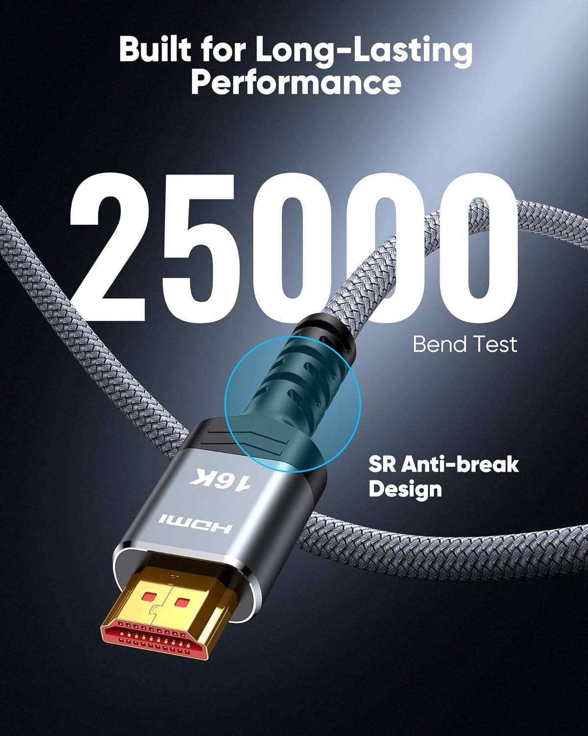 Highwings 16K 8K HDMI Cable 6.6FT, 96Gbps Ultra High Speed Braided Nylon Cord with Ethernet, Supports 16K@60Hz 8K@120Hz 4K@240Hz HDCP 2.3 & Dynamic HDR for PS5/PC/Roku TV/Blu-ray/Home Theater