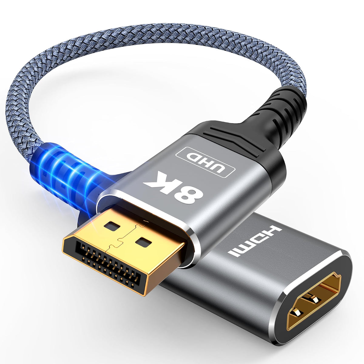 Highwings 8K@60Hz Active DisplayPort to HDMI Adapter, Uni-Directional 4K@240Hz DP 1.4 to HDMI 2.1 Adapter Male to Female HDCP 2.3 Video Converter Aluminum for AMD/NVIDIA, Monitor, TV, Projector