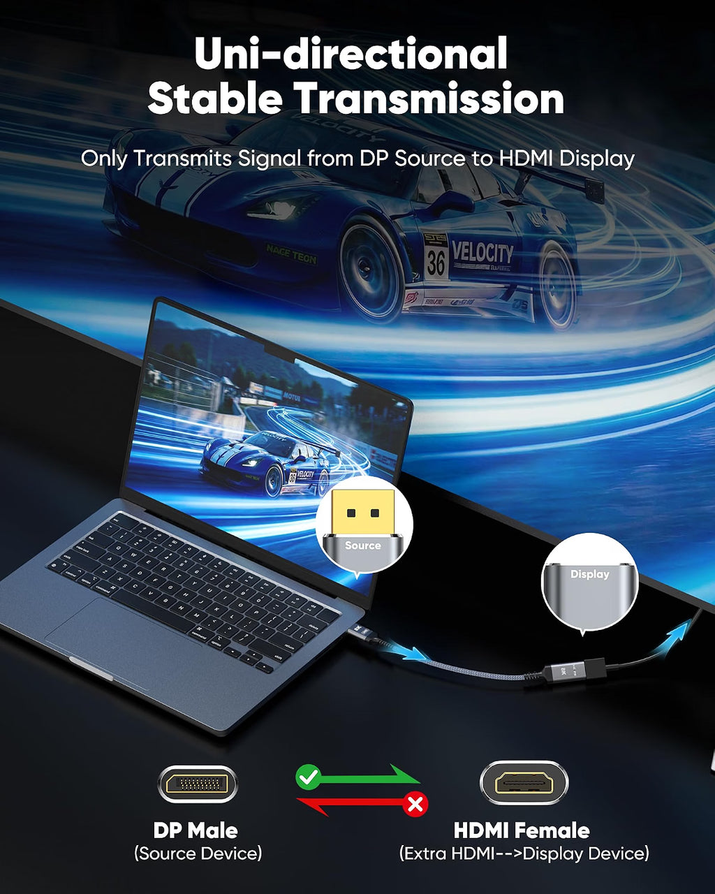 Highwings 8K@60Hz Active DisplayPort to HDMI Adapter, Uni-Directional 4K@240Hz DP 1.4 to HDMI 2.1 Adapter Male to Female HDCP 2.3 Video Converter Aluminum for AMD/NVIDIA, Monitor, TV, Projector