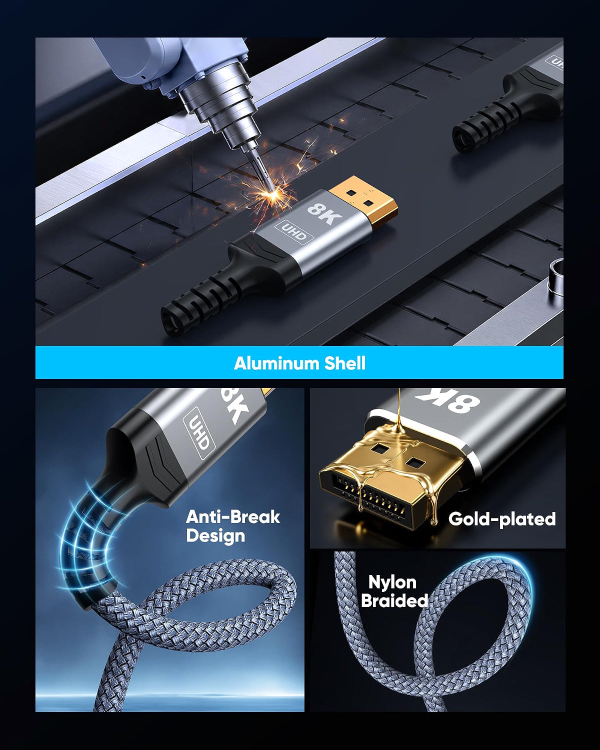Highwings 8K@60Hz Active DisplayPort to HDMI Adapter, Uni-Directional 4K@240Hz DP 1.4 to HDMI 2.1 Adapter Male to Female HDCP 2.3 Video Converter Aluminum for AMD/NVIDIA, Monitor, TV, Projector