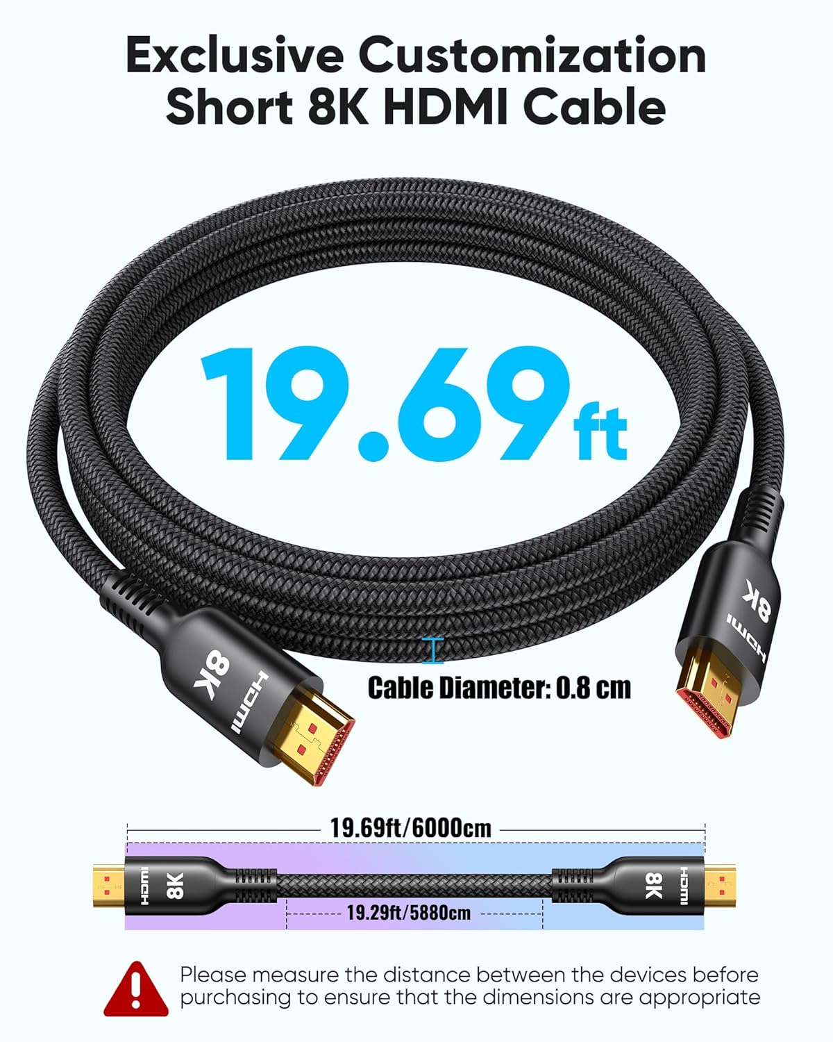 Highwings Long HDMI Cable 20 FT, 10K 8K 4K Ultra HD High Speed 2.1 HDMI Cable 48Gbps Braided Cord-4K@120Hz 8K@60Hz, DTS:X, HDCP 2.2&2.3, Dynamic HDR 10 Compatible with Roku TV/PS5/HDTV/Blu-ray